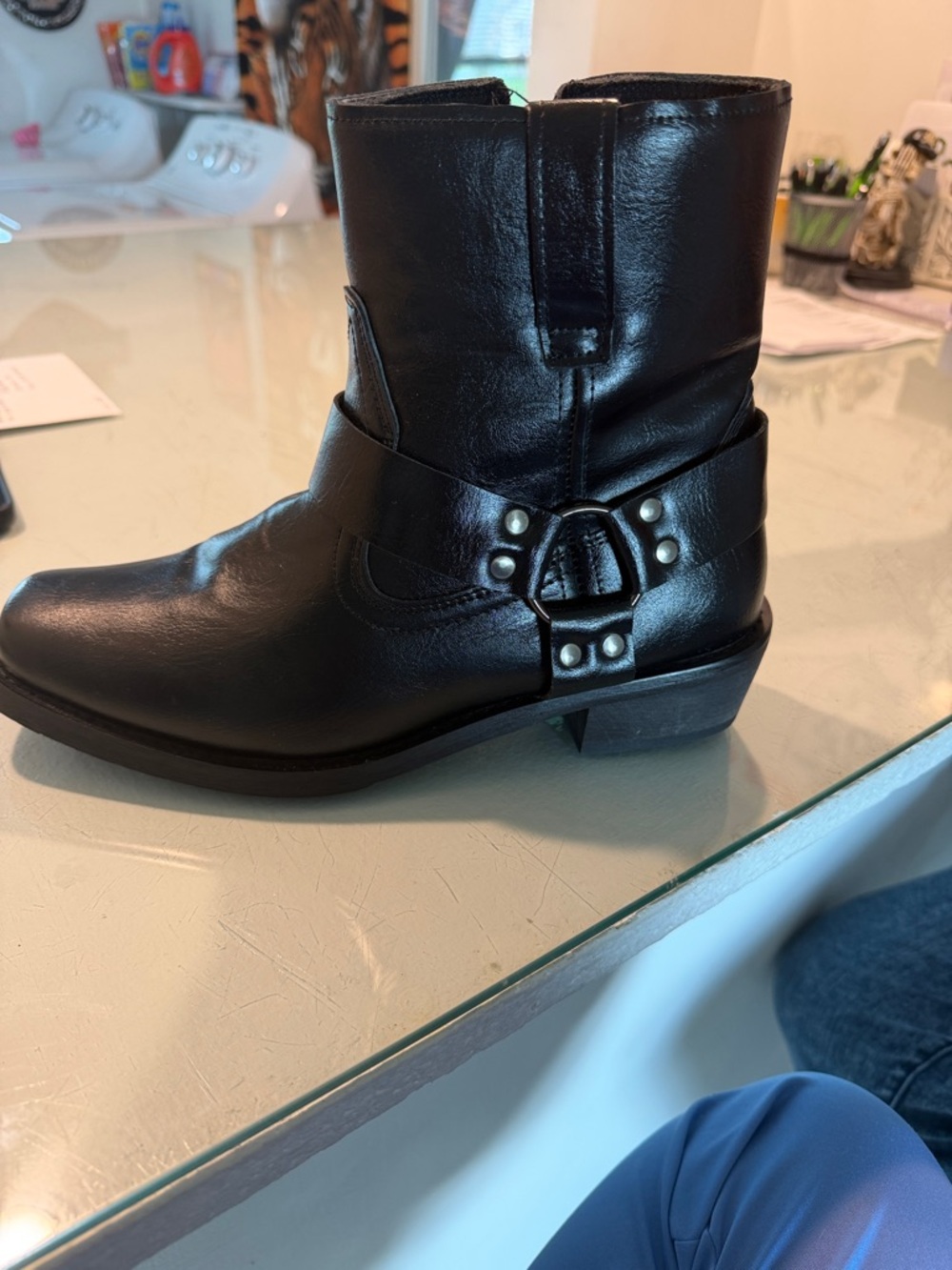 Black Leather Harness Ankle Boot for men